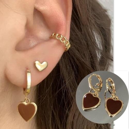 Brand new Korea trendy wine red love earrings simple temperament net red wild personality earrings ear jewelry