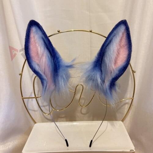 MMGG New Blue Rabbit Ears Hairhoop Tail Headwear Beast Cosplay Costume Accessories for Girl Women Handmade Work