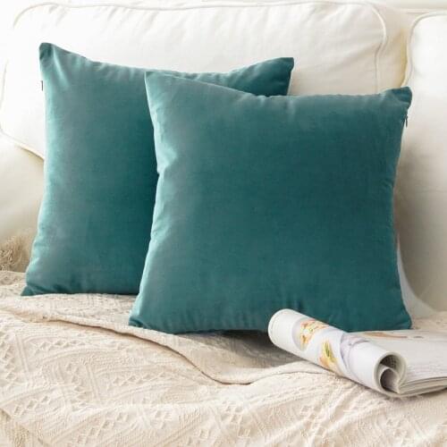 Plain Color Square Nordic Green Cushion Set Velvet Sofa Cushion Rectangular Cushion Cover Home Decor PillowCover 50x50cm/45x45cm
