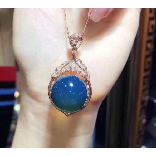 Elegant classic blue amber pendant for necklace for women jewelry 925 silver rose gold plated certified natural amber party gift