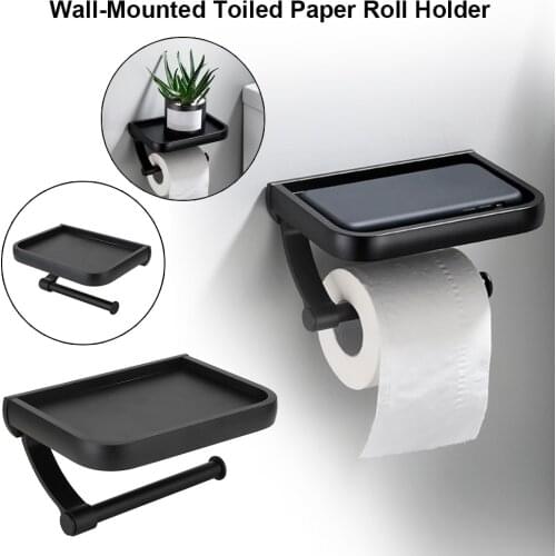 Tissue Phone Storage Shelf Black Wall Mounted Paper Holder Toilet Paper Holder Bathroom Accessories