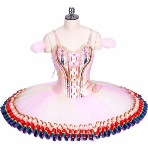 Nutcracker Professional Ballet Tutu Pink Ribbon Decor Ballet Performance Stage Costume Women Ballet Pancake Tutu Dress