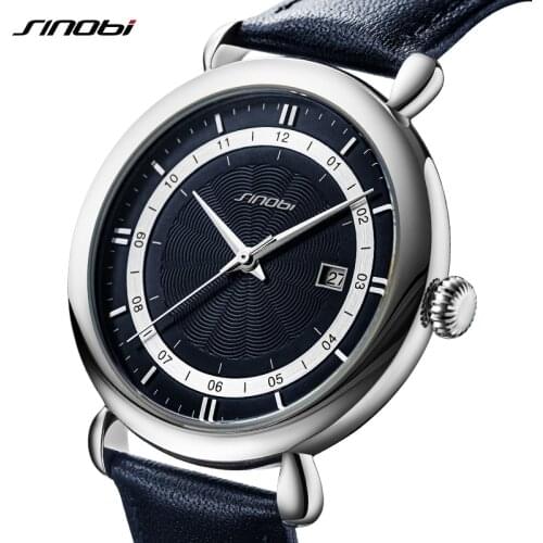 Sinobi 2021 Luxury Mens Genuine Leather Watches Ultra-thin 100% Stainless Steel Quartz Wristwatch Male Sport Clock reloj hombre