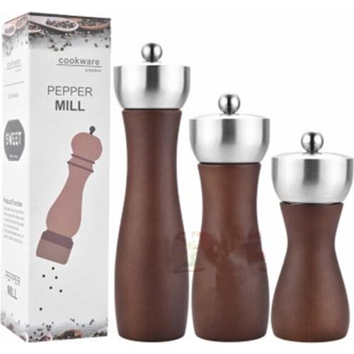 Beech Grinder 5/6/8 Inch Manual Pepper Mills Salt Grinders Sesame Mill for Kitchen Seasoning Shakers with Ceramic Grinding Core