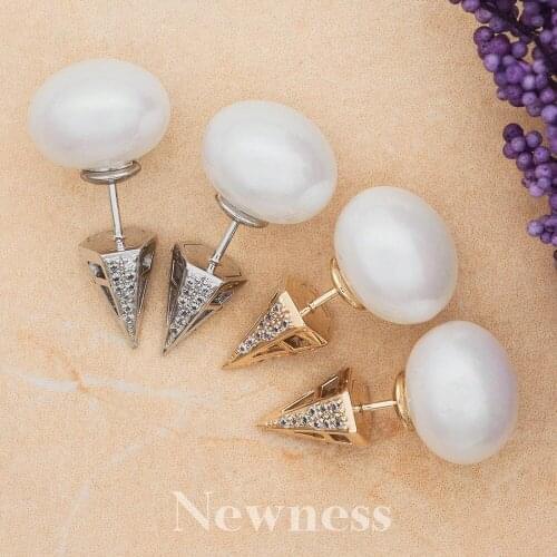 Newness Brand Fashion White Gold Color Crown Shape Round CC Crystals Women Pearl Earrings With Zircons