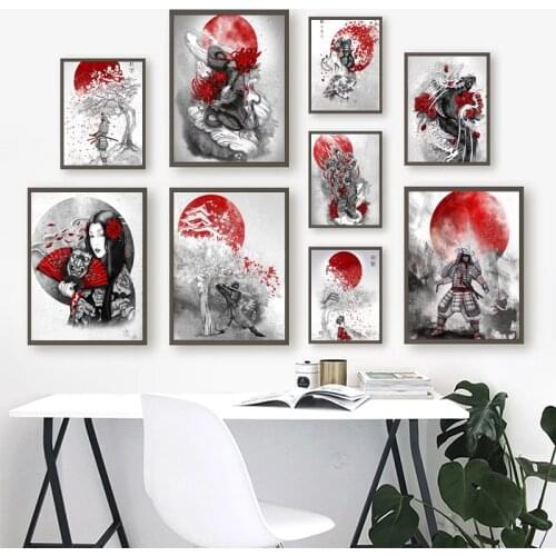Modern Abstract Japan Samurai of The Setting Sun Style Posters Printing Scenery Canvas Art Paint Mural Wall Posters Decoration
