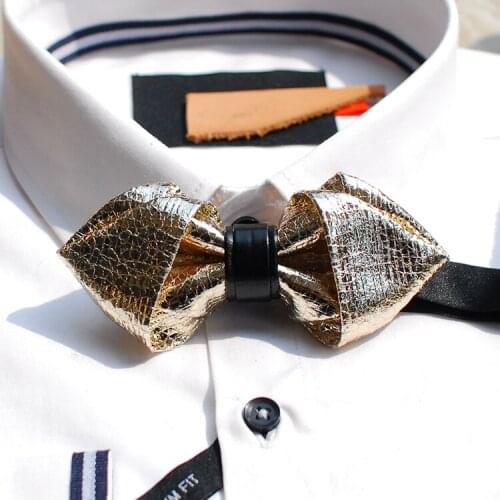 As a gift fashion handmade Retro golden leather design Creative black bow tie/ party wedding box packing 1pc