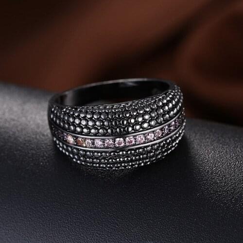 Garilina Vintage jewelry trinket Black Gun Plated Pink CZ Ring for teen girls womens party Gift Ring AR2183
