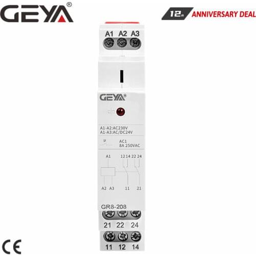 GEYA Din Rail 48V Auxiliary Relay Intermediate Relay AC/DC48V with 1SPDT 2SPDT 8A 16A Control Relay