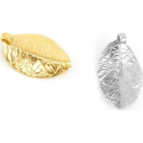 DIY jewelry pendant high polish leaf gold steel color mini Necklace&Pendant stainless steel metal wholesale 50pcs