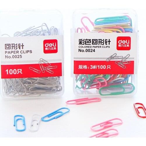 100pcs Colored Paper Clips File Clamp 3# Staff Silver Metal Clip Multi Color Bookmark Stationery Office School Supplies H6637