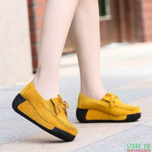 Women Genuine Leather Flats Platform Loafers Woman Creepers Lace Up Driving Moccasins Female Casual Shoes Sapato Feminino 659