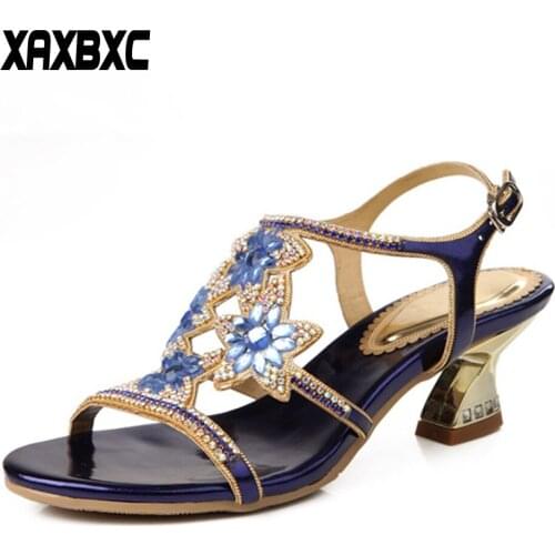 XAXBXC 2018 New Summer Flower Rhinestone Gladiator Crystal High Heels Sandals Women Bridesmaid Sandalias Wedding Party Shoes