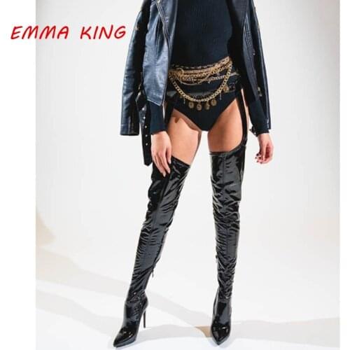 2020 Sexy Stretch Waist Belted Over Knee Boots Women Winter Pointed Toe Stiletto Knight Boots Side Zip High Heels Shoes Woman