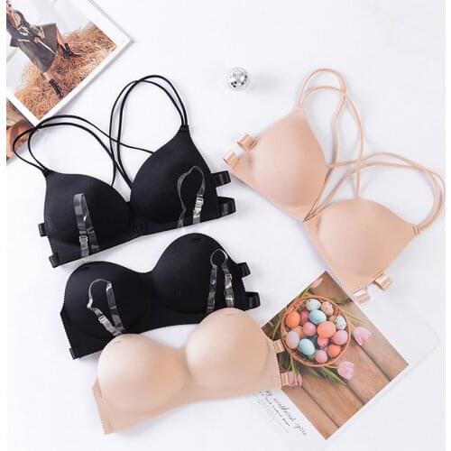 Ladies Front Closure Wire Free Bra Padded Lingerie Bralette Gather Push Up Bra Back Beautify Women Comfortable Underwear 2021