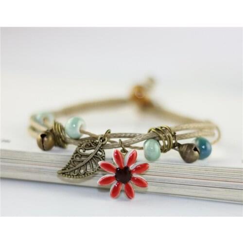 1PCS New Fashion Womens Flower Leaf Ceramic Hand Made DIY Bracelets Artware Retro Bracelet For Woman Girl Gift Jewelery
