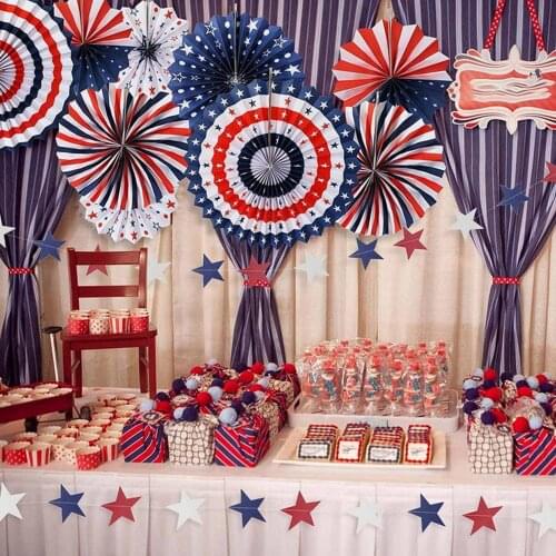 1Set/6Pcs 4th of July Decorations Paper Fan Patriotic American Independence Day Party Supplies