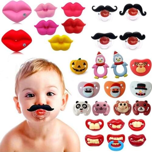 1pc Baby silicone funny nipple dummy nipple baby pacifier joke prank baby red lip tycoon nipple teether baby christmas