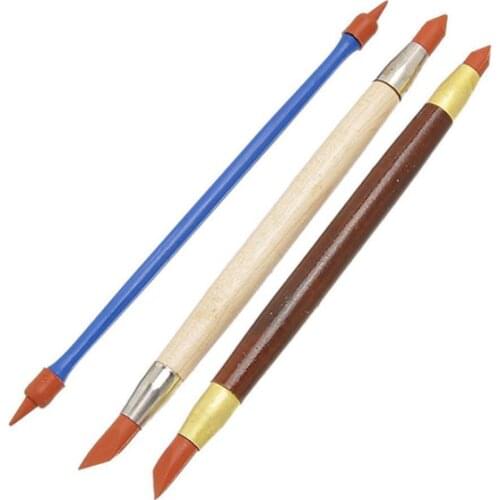 3Pcs/Set Rubber Head Pottery Clay Sculpture Carving Modeling Shaping Pen Tool