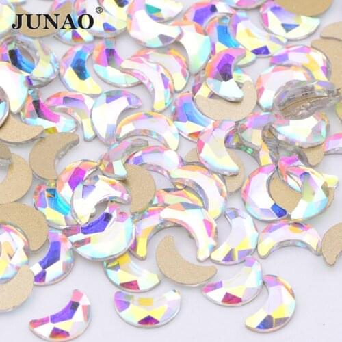 JUNAO 50pcs 4x8mm Moon Shape AB Crystal Rhinestones Fancy Nail Art Strass Mixed Size Glass Stones for DIY Manicure Decorations