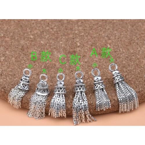 925 Sterling Silver Retro Tassel Bracelet Dangle Charm Pendant DIY for Jewelry Making