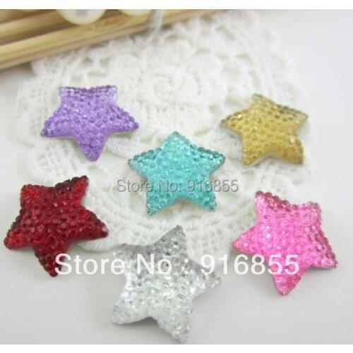 Free shipping 24pcs/lot 16mm fashion mixed color five-star shape flatback resin rhinestone for DIY decoration(many colors )