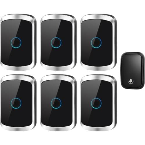 CACAZI Self-powered Waterproof Wireless Doorbell with No Battery EU US UK Plug Cordless Door Bell 60 Chimes 1 button 6 Receivers