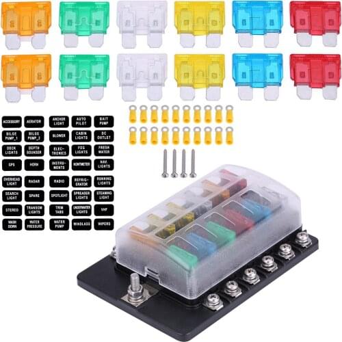 12 Way Circuit Blade Fuse Box Standard ATO ATC Block Holder Kit For Auto Car Truck Boat Illuminated Fuse Box