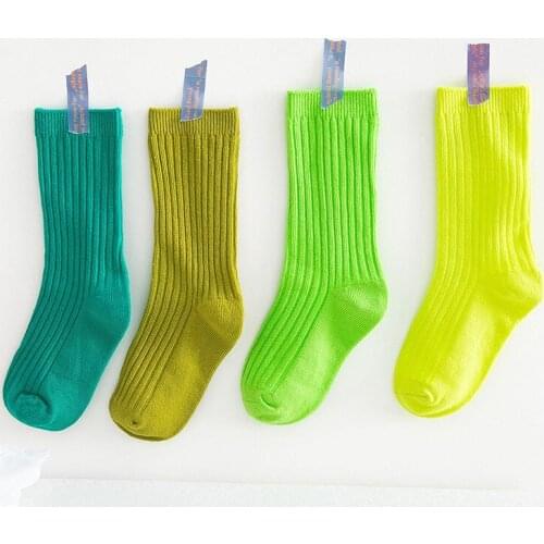 Autumn And Winter New Childrens Solid Color Striped Double Versatile Socks Knee High Baby Long Socks Cotton Sock 3PCS/Set