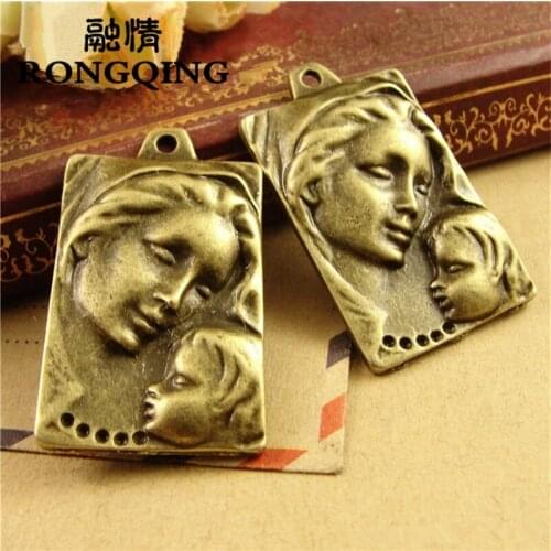 RONGQING 22*38MM 20pcs/lot Mother and Baby Necklaces Keychains Pendants Fashion Metal Charms for Jewelry Making Suppliers