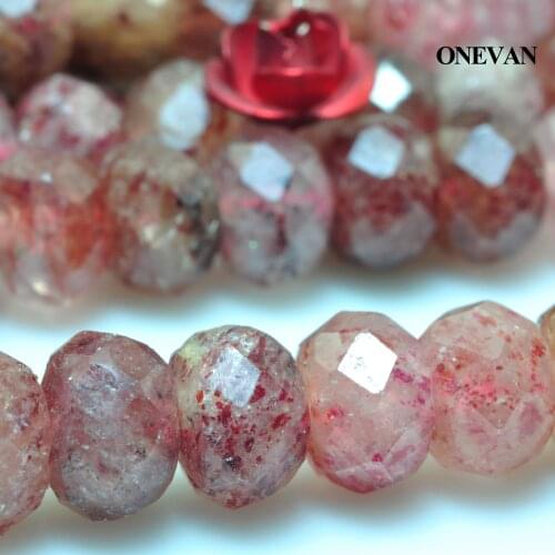 ONEVAN Natural Strawberry Crystal Quartz Faceted Rondelle Beads 5*7mm Stone Bracelet Necklace Jewelry Making Diy Accessories