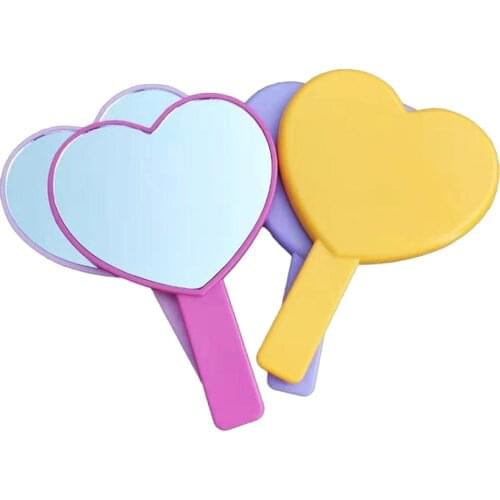Travel Portable Cute Heart Shaped Handheld Makeup Mirror with Handle Single Side Candy Color Women Bathroom Cosmetic Tools