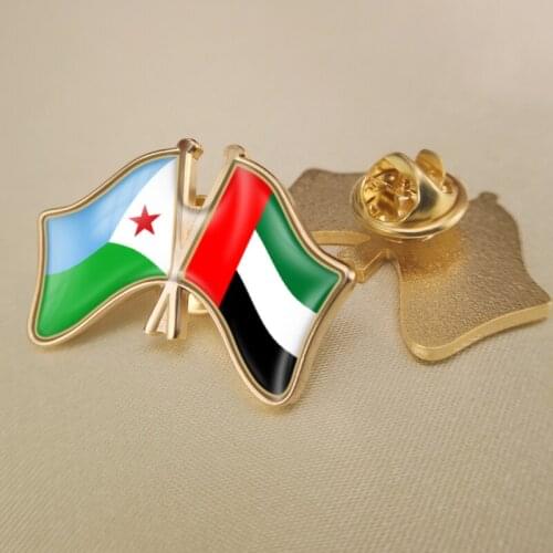 Djibouti and United Arab Emirates Crossed Double Friendship Flags Lapel Pins Brooch Badges