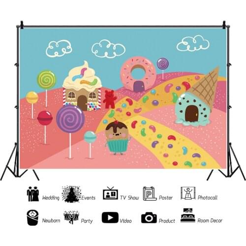 Cartoon Painted Sweet Candy World Childlike Backdrops Photos Background Decors for Kids Birthday Portrait Photography Props