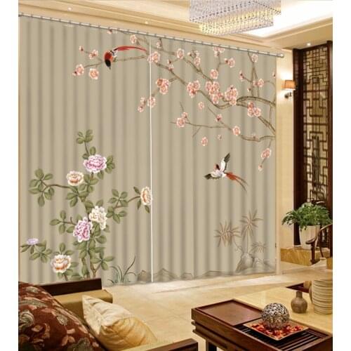 Photo Customize size bird flower custom curtains bedroom curtain patterns personalized decor
