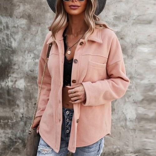 Womens 2021 Spring Autumn Jacket Solid Color Long Sleeve Coat Ladies Trend Casual Loose Single-Breasted Pocket Outwear