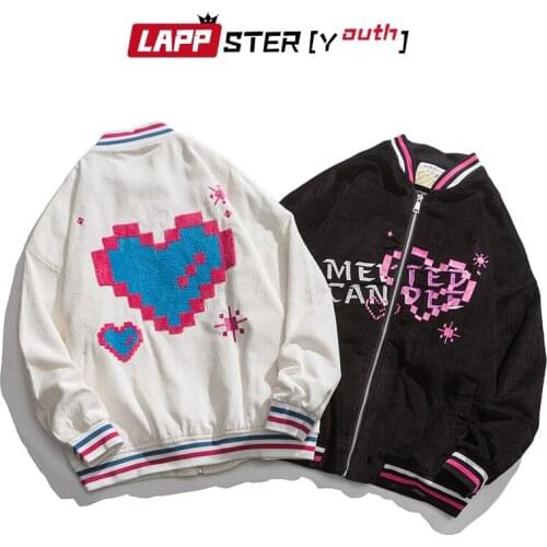 LAPPSTER-Youth Men Love Harajuku Varsity Jacket 2021 Mens Japanese Streetwear Black Bomber Jacket Coats Male Korean Windbreaker