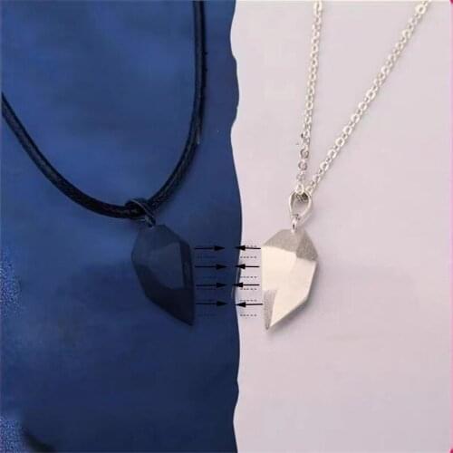 2Pcs Magnetic Couple Necklace Lovers Heart Pendant Distance Faceted Charm Necklace Friendship Jewelry Valentines Day Gift