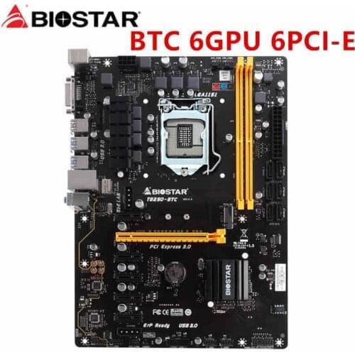 BIOSTAR Used 6 PCI-E Mining 6GPU Motherboard TB250-BTC Support 6 Video Card LGA 1151 DDR4 For BTC Miner Machine Bitcoin Mining