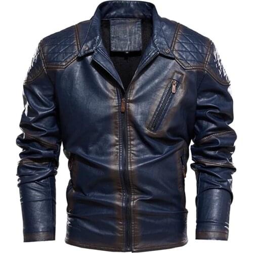 Mcikkny Men Vintage Pu Biker Leather Jackets Zipper Pockets Warm Motorcycle Outwear Coats For Male Size S-4XL Thermal