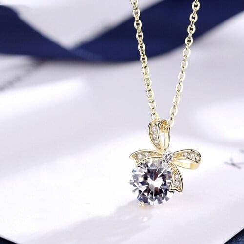 MENGYI Luxury Elegant Bow Pendant Necklace Womens 9 2 5 Golden Clavicle Choker With Shiny Zircon Romantic Wedding Jewelry Gifts