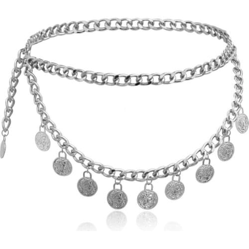 Fashion Vintage Silver Color Waist Chain Women Beach Dress Belt Body Chain Turkey Europea India Coin Belly Dance Jewelry