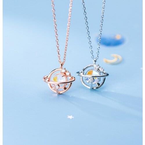 Trendy pendant necklaces for women Colorful gem stone Round stars sweet romantic dangle 925 silver Chain party girl Festival