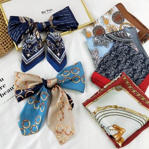 MoriBty 70cm Women Silk Square Scarf Bandanas New Summer Luxury Handkerchief Neck Ties Foulard Femme Retro Hair Ribbon Headscarf