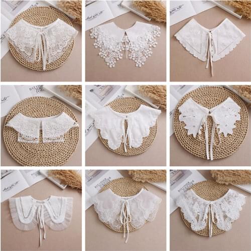 Linbaiway 2021 Lace Chiffon Doll Fake Collar Ladies Shawl Wrap Removable Detachable Embroidered False Collar Clothes Accessory