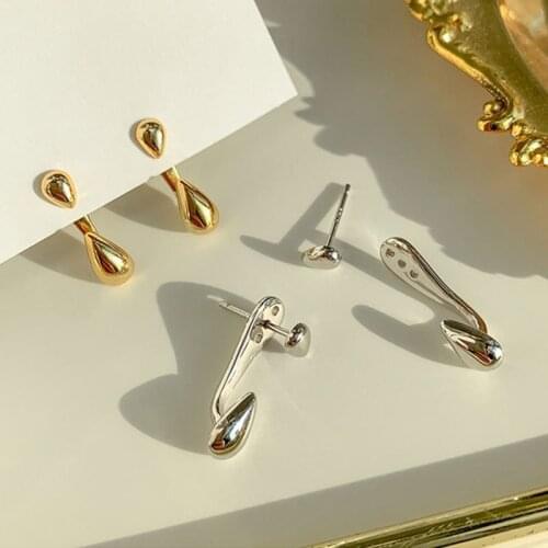 Genuine 925 Sterling Silver Waterdrop Stud Earrings Front Back Post Dual Use Earrings for Women Cool Teardrop Jewelry