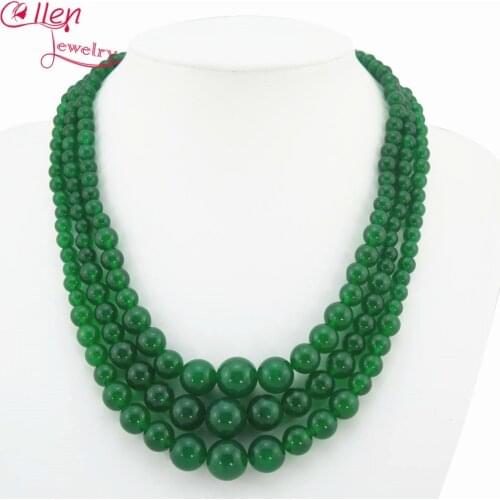 Charming! 3 Rows Green Necklace Wedding Jewelry Beaded Stone Jewerly Fashion Jewelry W7155