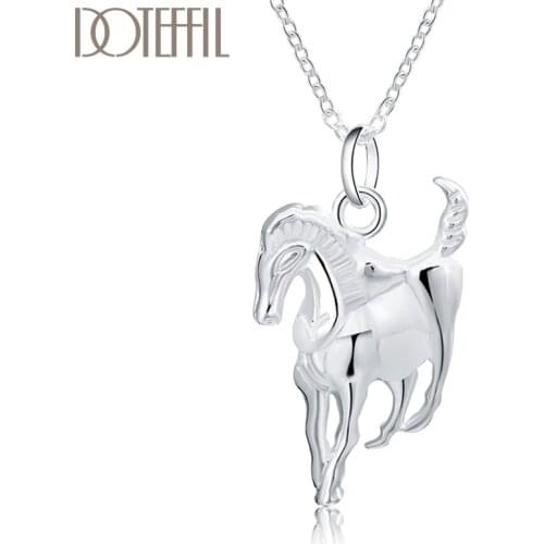 DOTEFFIL 925 Sterling Silver 18 Inches Hanging Horse Pendant Necklace For Women Man Fashion Wedding Party Charm Jewelry