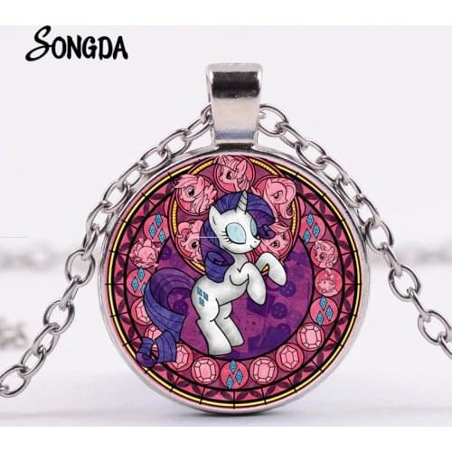 Cute My Little Horse Luna Princess Necklace Rainbow Horse Baoli Ponies Girls Long Chain Gem Handmade Fashion Kids Jewelry