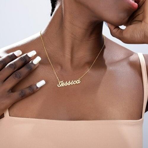 Punk Iced Out Zirconia Name Necklace for Women Personalized Curb Chain Nameplate Necklaces Stainless Steel Choker Bijoux Gifts